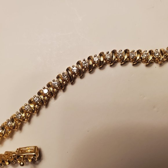 Diamond tennis S-link bracelet 14K yellow gold - Picture 12 of 13
